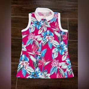 Tommy Bahama Golf Tropical Print Collared Sleeveless Top‎ Women’s Med NWT